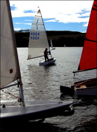 Solo (centre) at Kinghorn Loch with a Laser (left) and Mirror in the foreground